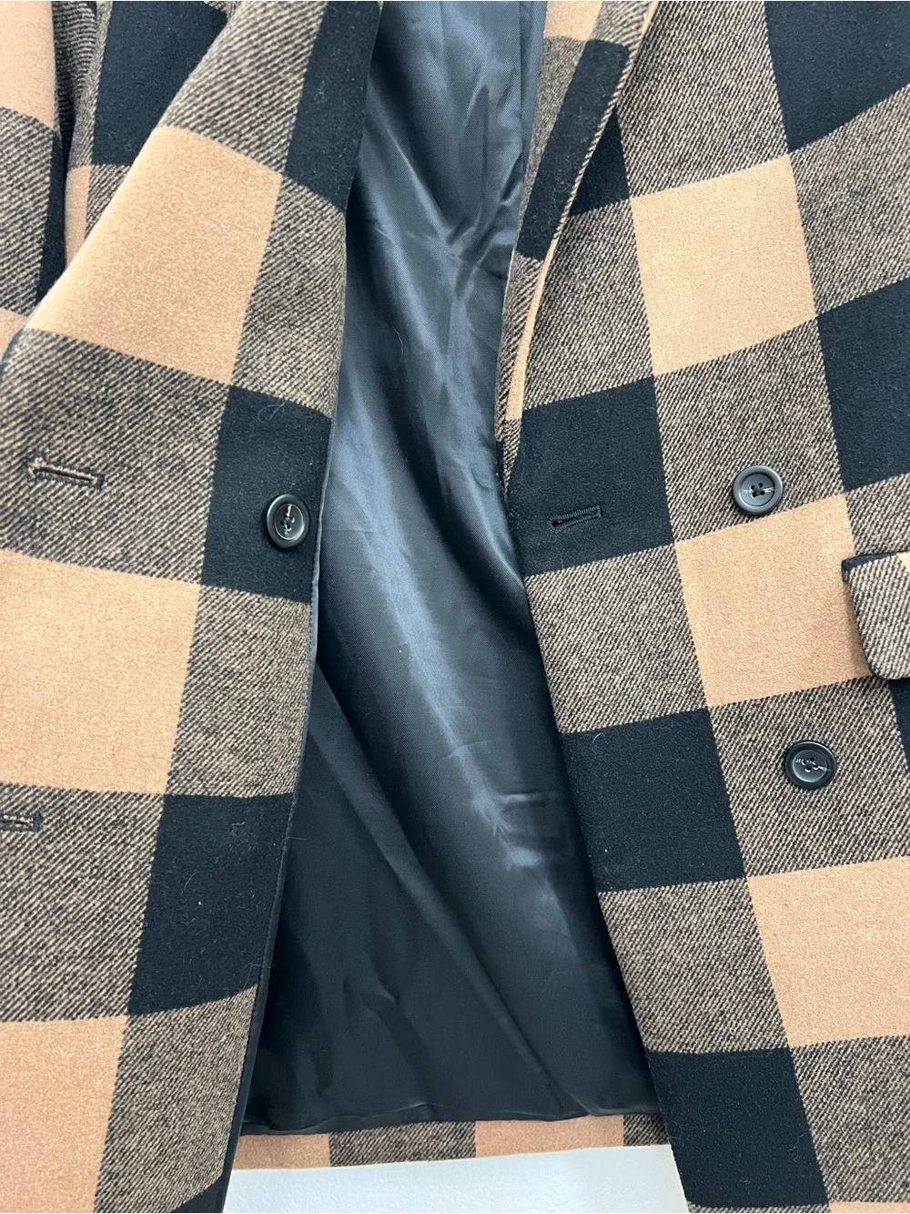 Abercrombie & Fitch Wool Blend Brown Black Plaid Peacoat Jacket Women's XXSP
